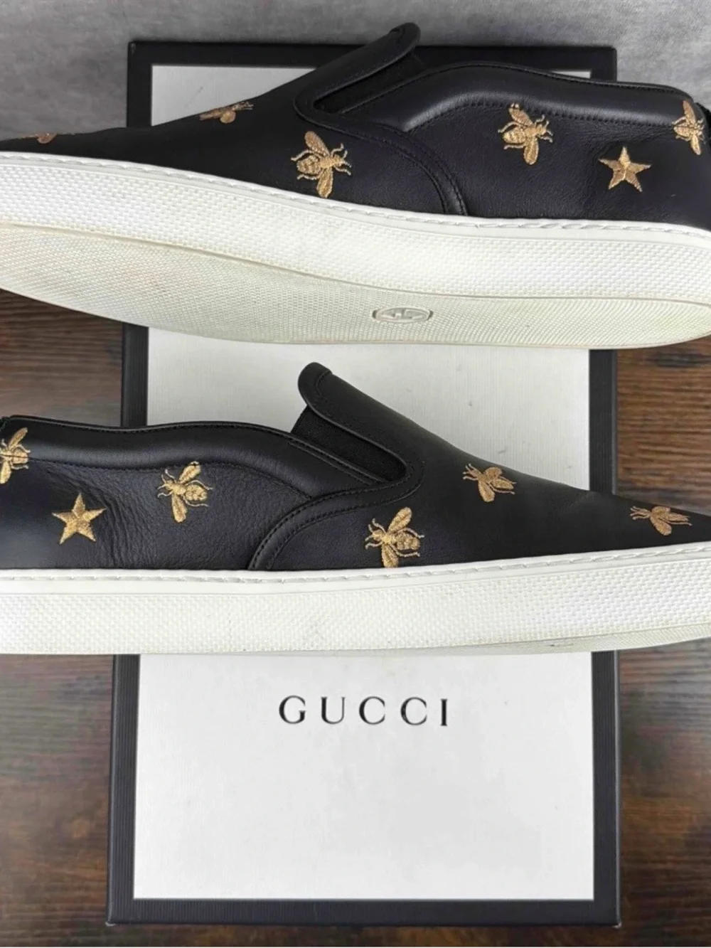 Gucci Slip-On Low Bees Black Size 9.5 UK / 10 US Men’s Designer Shoes Italy Rare - Picture 4 of 10